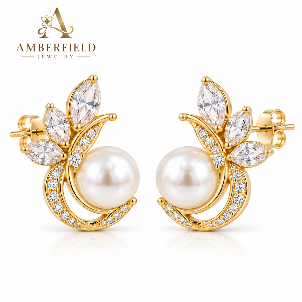 Pearl Petal Golden Earrings