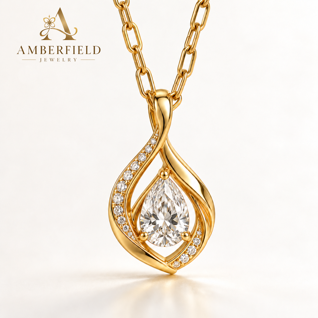 Golden Teardrop Crystal Necklace