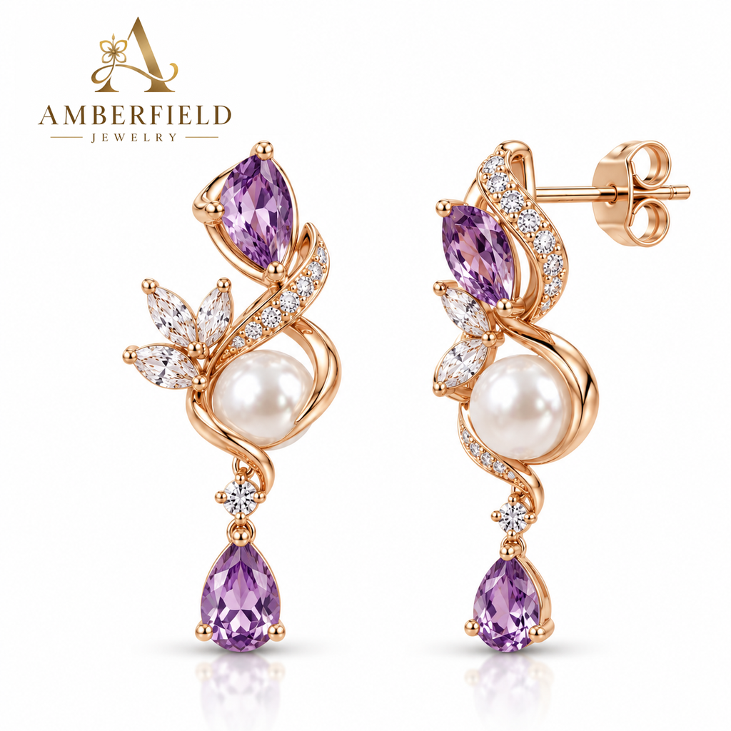 Amethyst Romance Pearl Drop Earrings