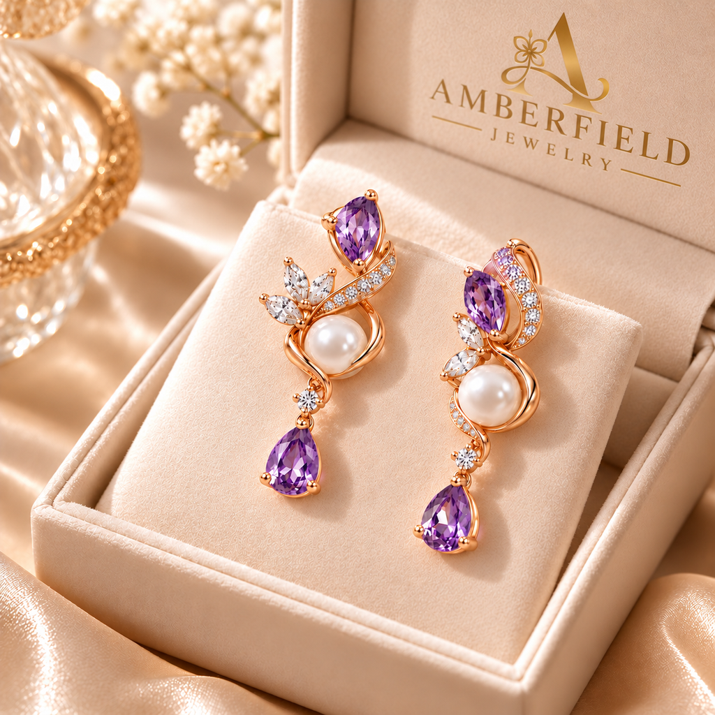 Amethyst Romance Pearl Drop Earrings