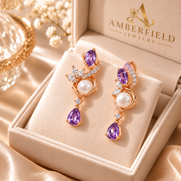 Amethyst Romance Pearl Drop Earrings