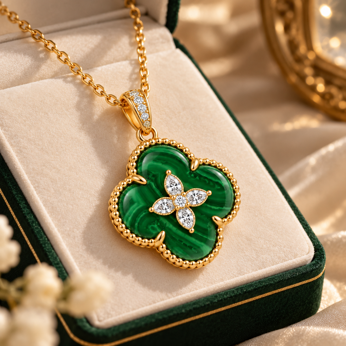 Emerald Clover Charm Necklace