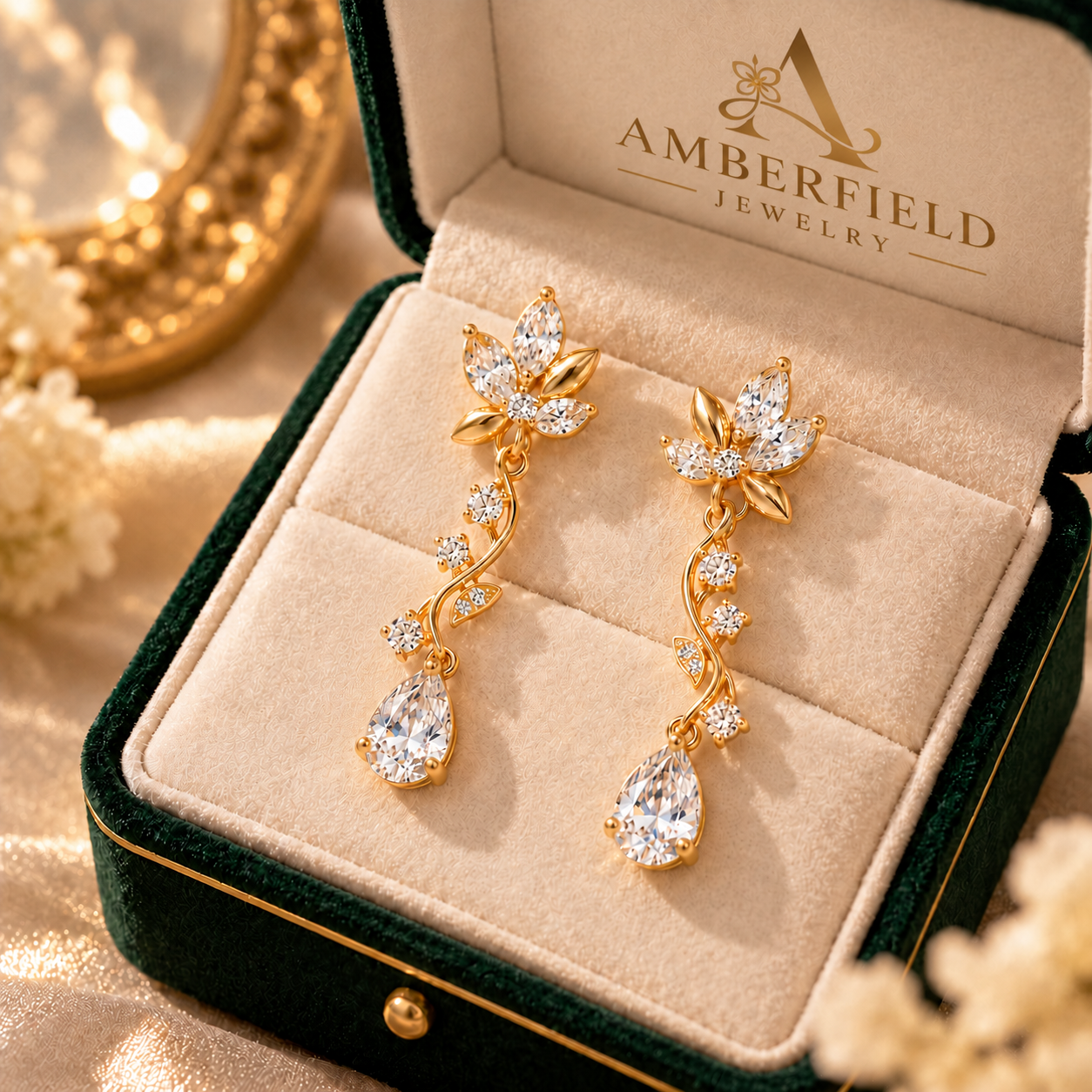 Golden Blossom Crystal Drop Earrings Secondary image