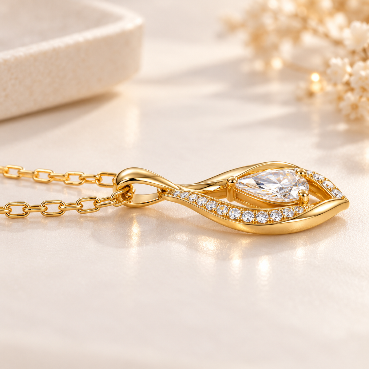 Golden Teardrop Crystal Necklace