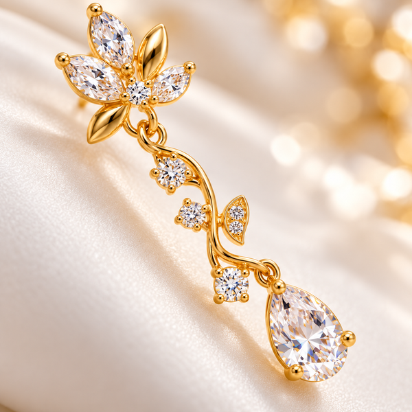 Golden Blossom Crystal Drop Earrings