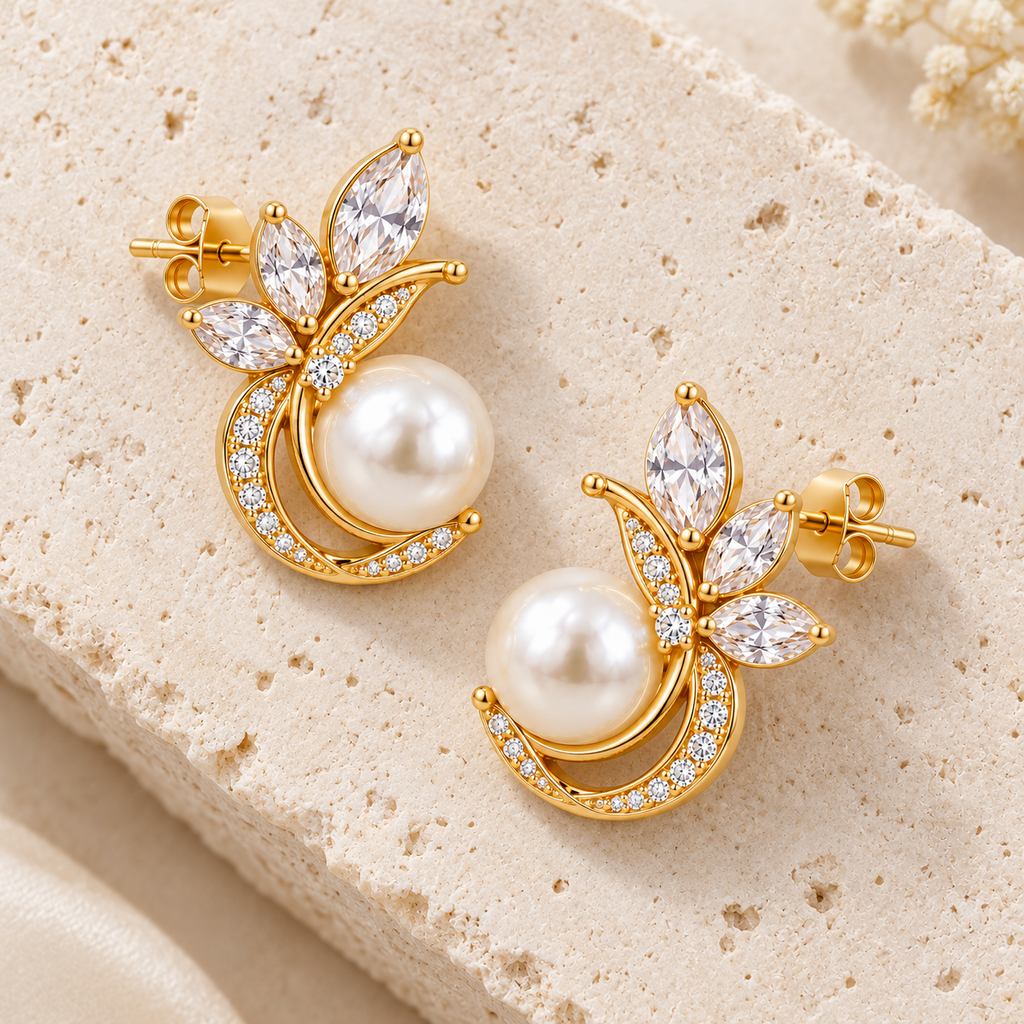 Pearl Petal Golden Earrings