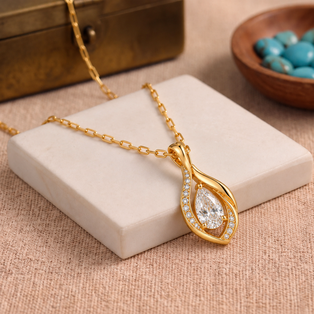 Golden Teardrop Crystal Necklace