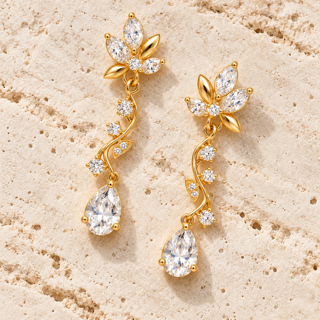 Golden Blossom Crystal Drop Earrings