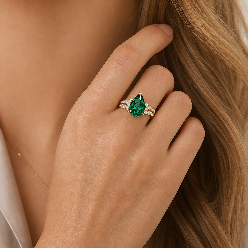 Emerald Dewdrop Vintage Ring