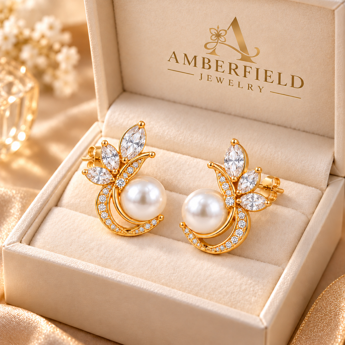 Pearl Petal Golden Earrings