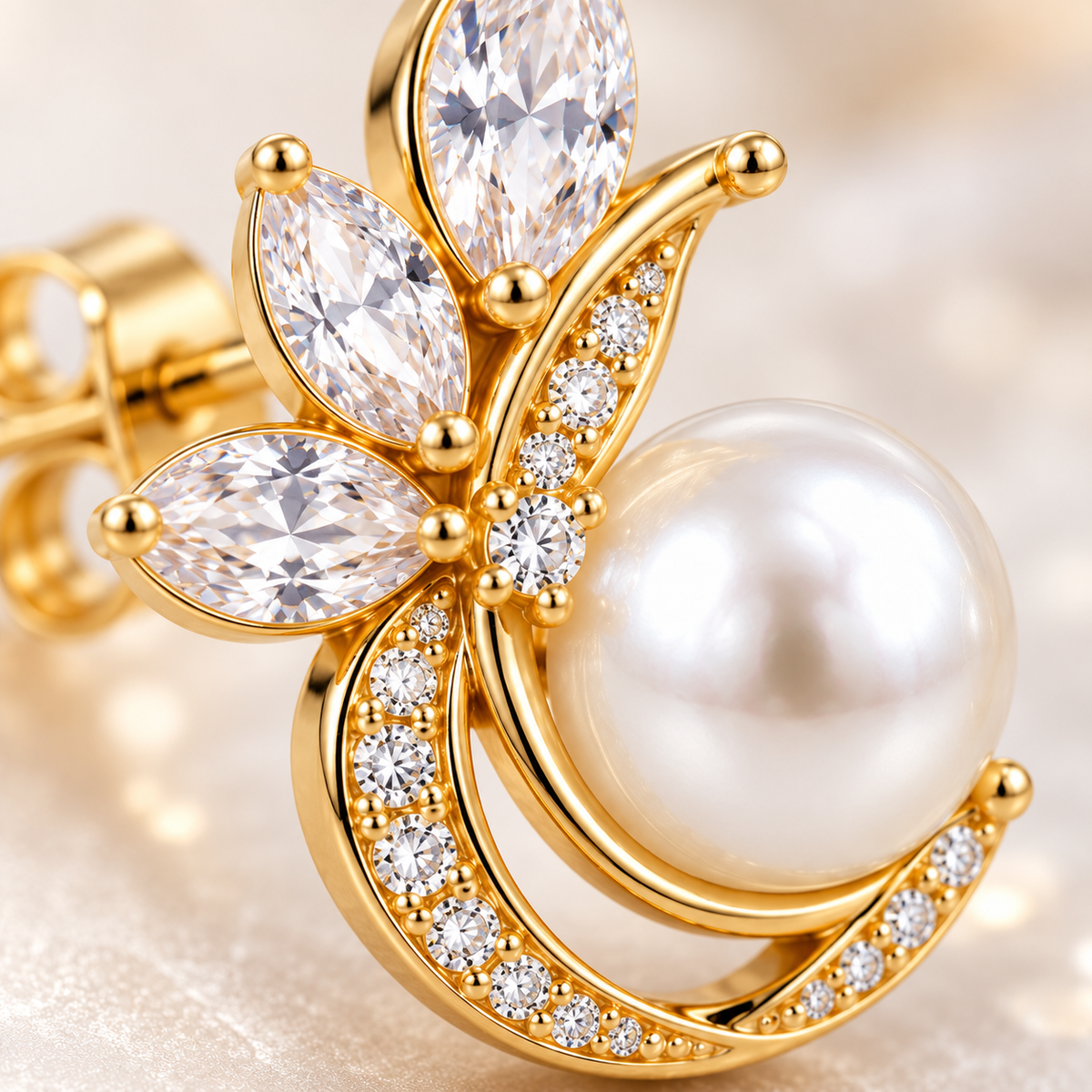 Pearl Petal Golden Earrings