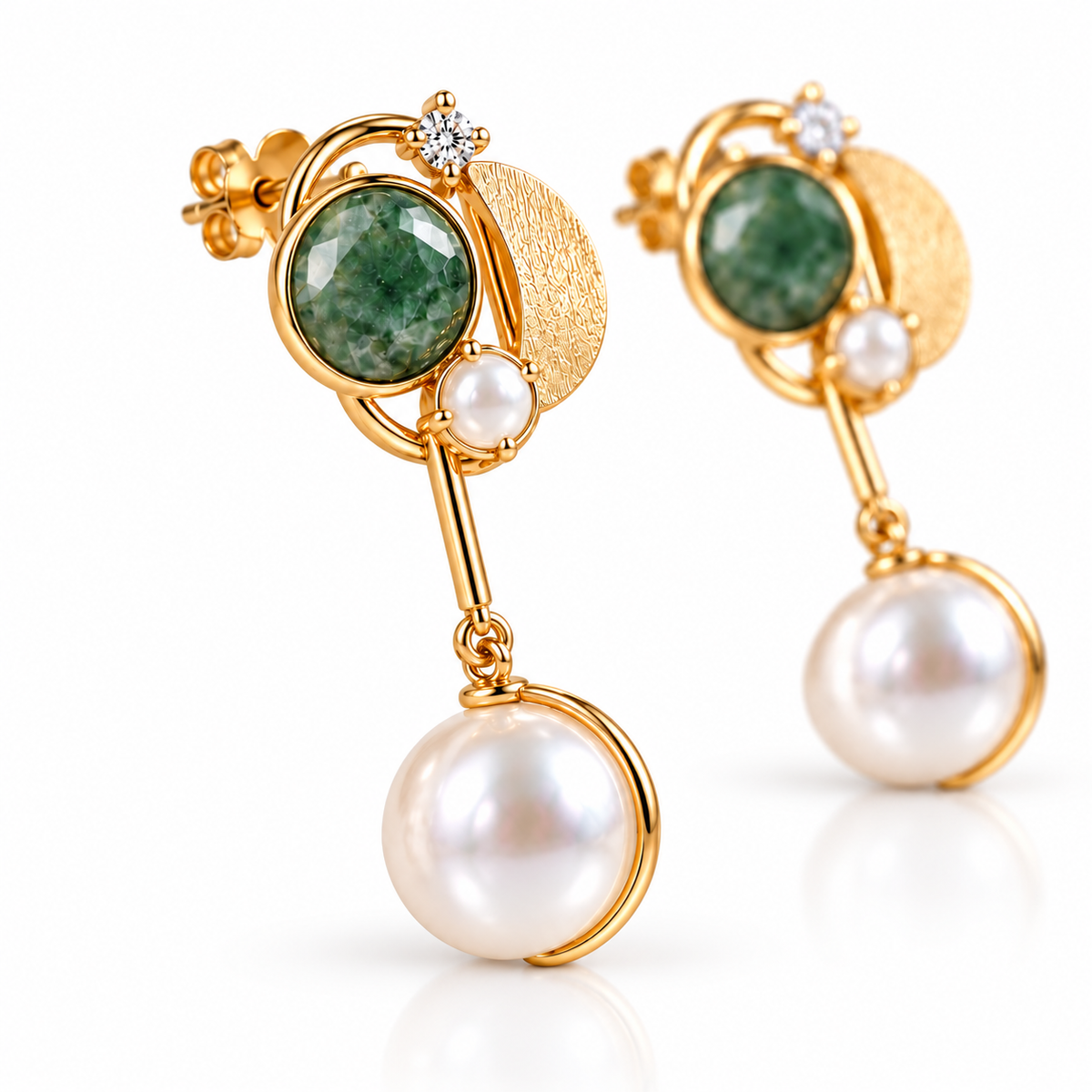 Emerald Moon Pearl Drop Earrings
