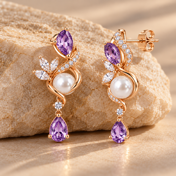 Amethyst Romance Pearl Drop Earrings